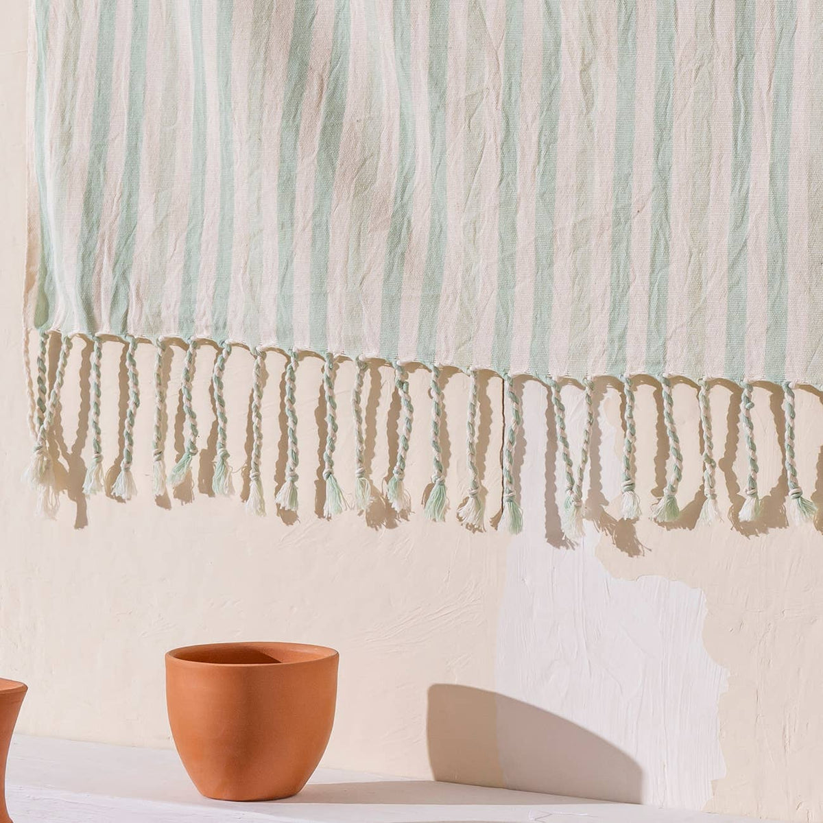 Premium Rustic Turkish Beach Towel – Mint Stripe, 100% Cotton Peshtemal, 40x70 in