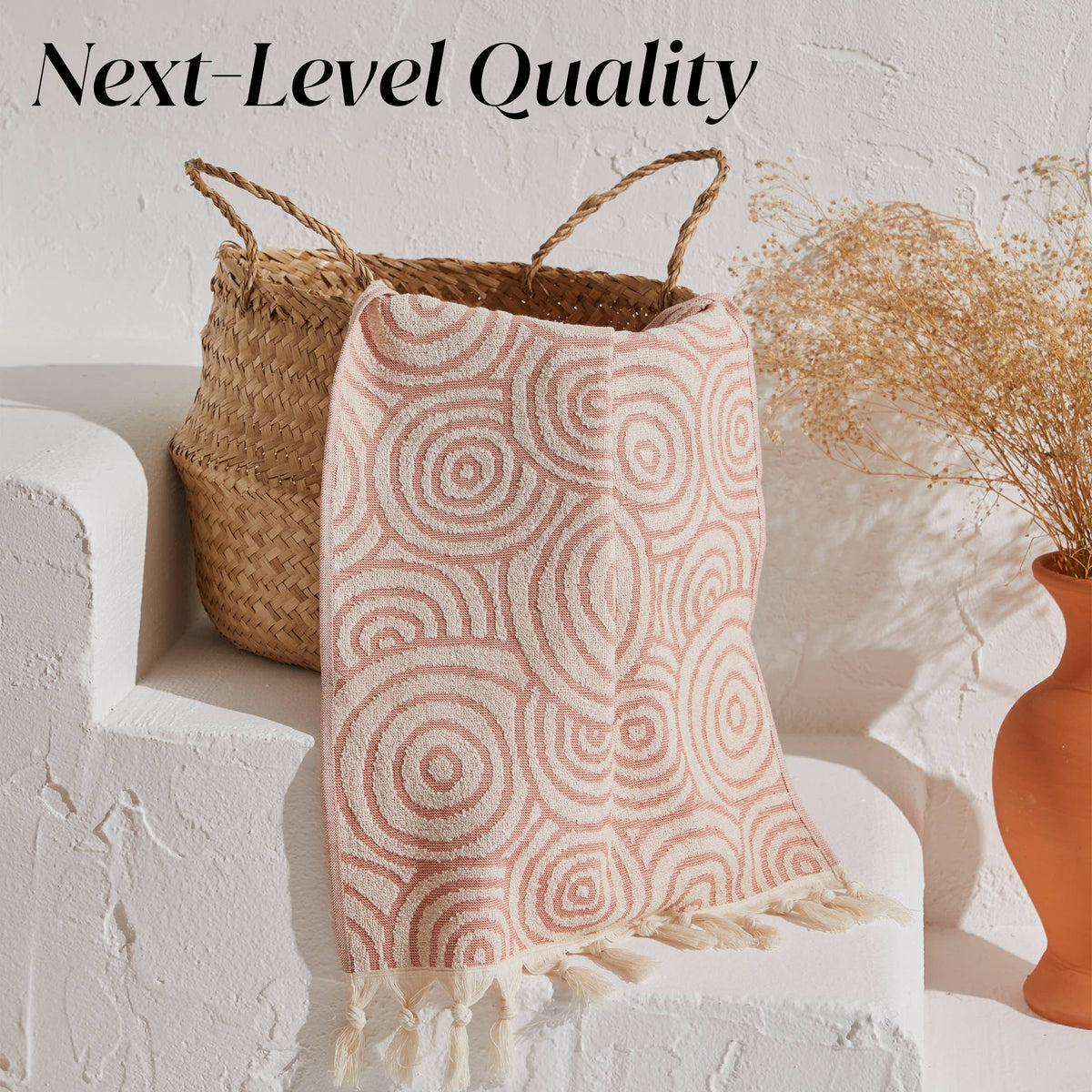 Double terry Turkish hand towel with woven jacquard pattern | Kikoya