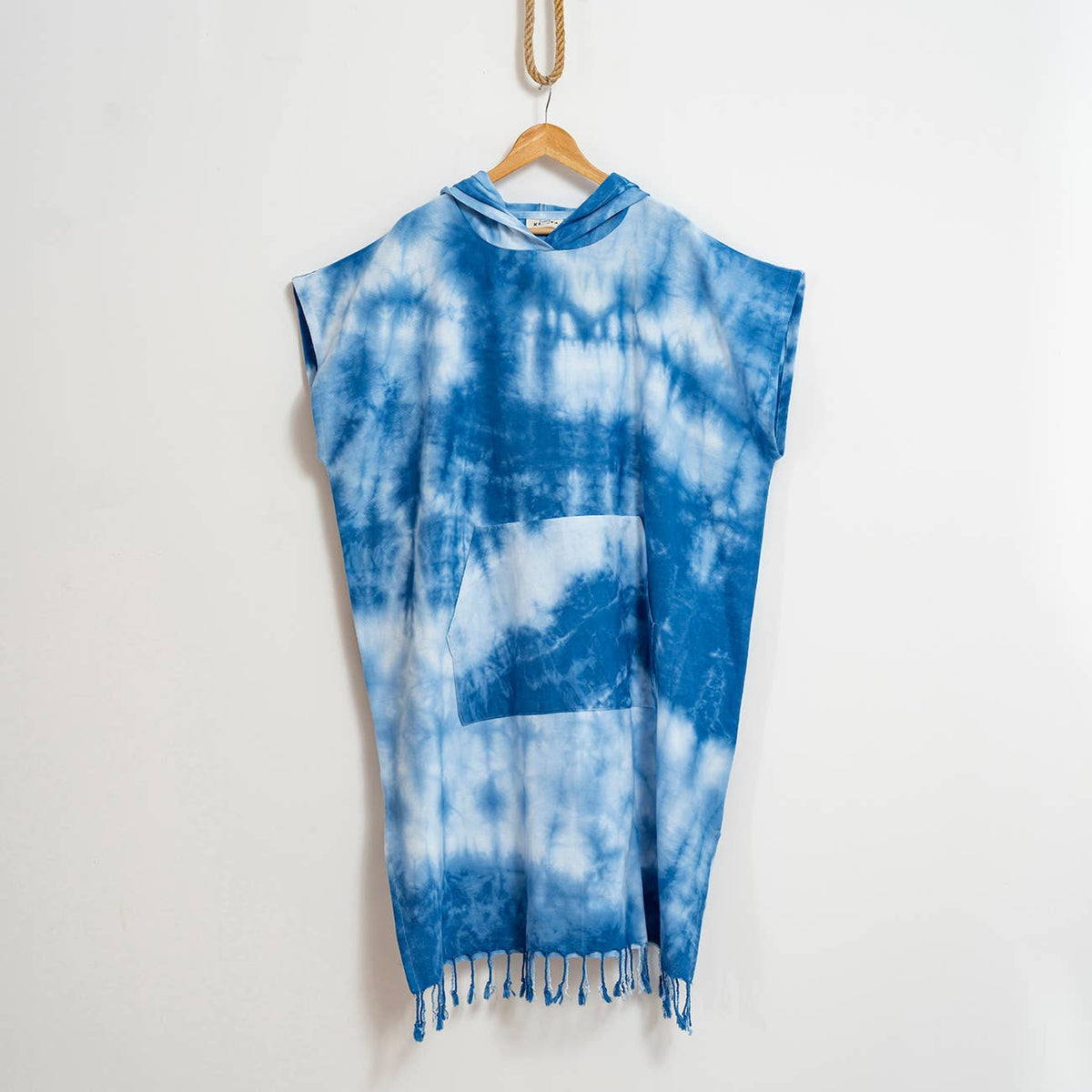 Marble Adult Hooded Changing Poncho – Blue Tie-dye, front view | Kikoya