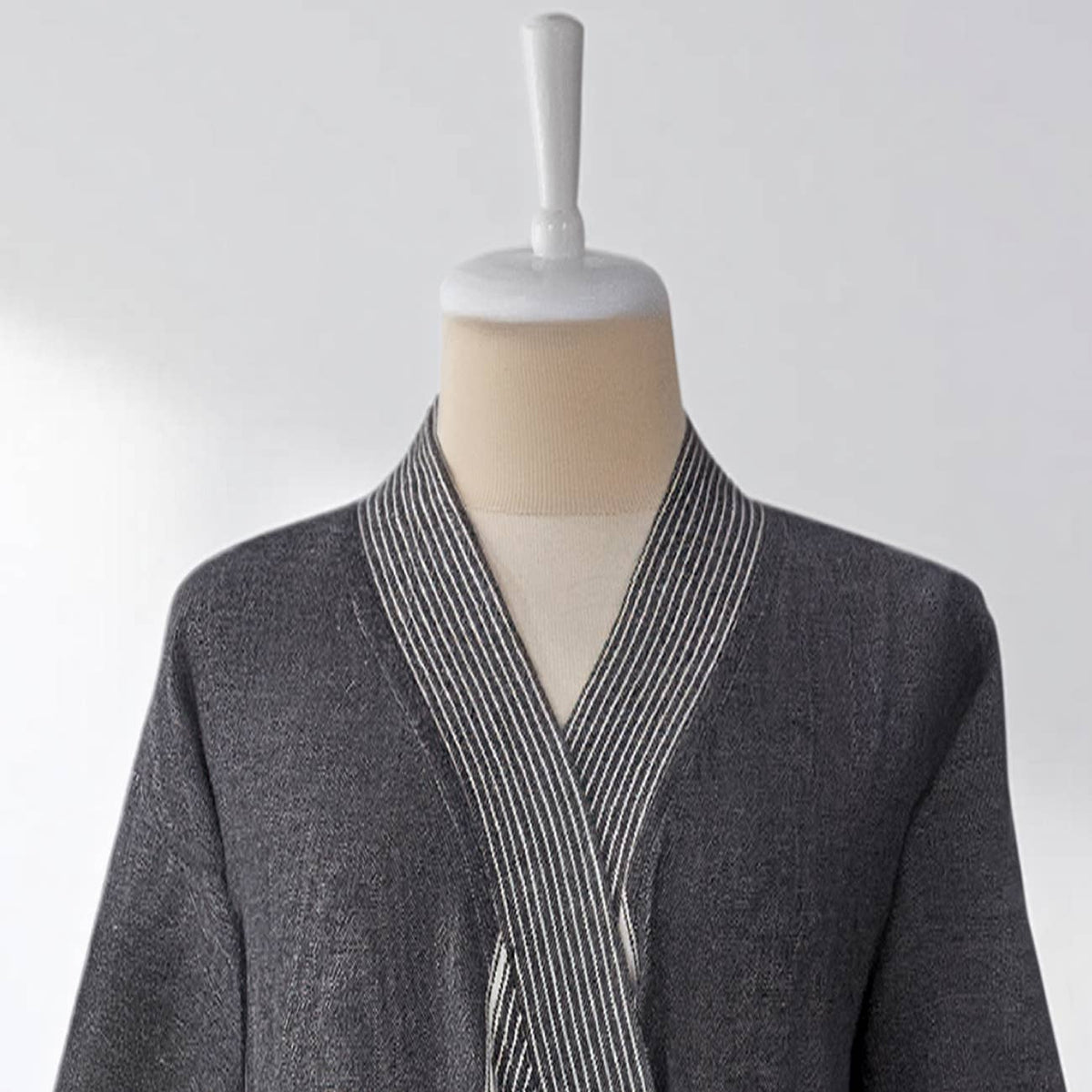 Ribbed Turkish cotton bathrobe in charcoal – kimono, belted | Kikoya