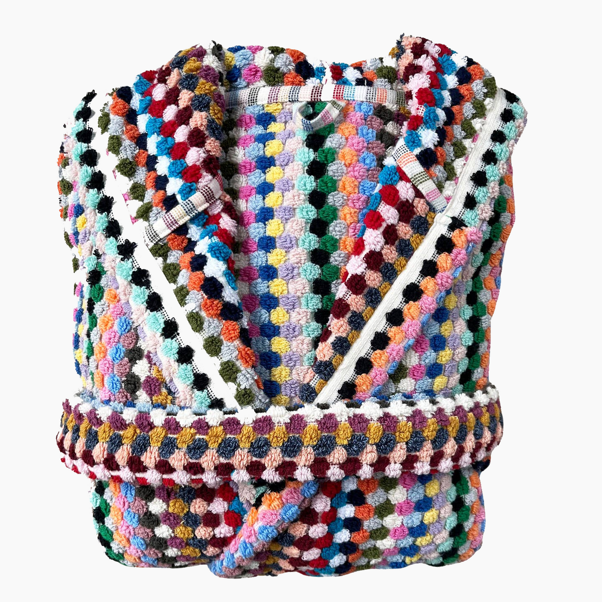 Pompom Turkish bathrobe – Multicolor, Hooded, alternate view | Kikoya