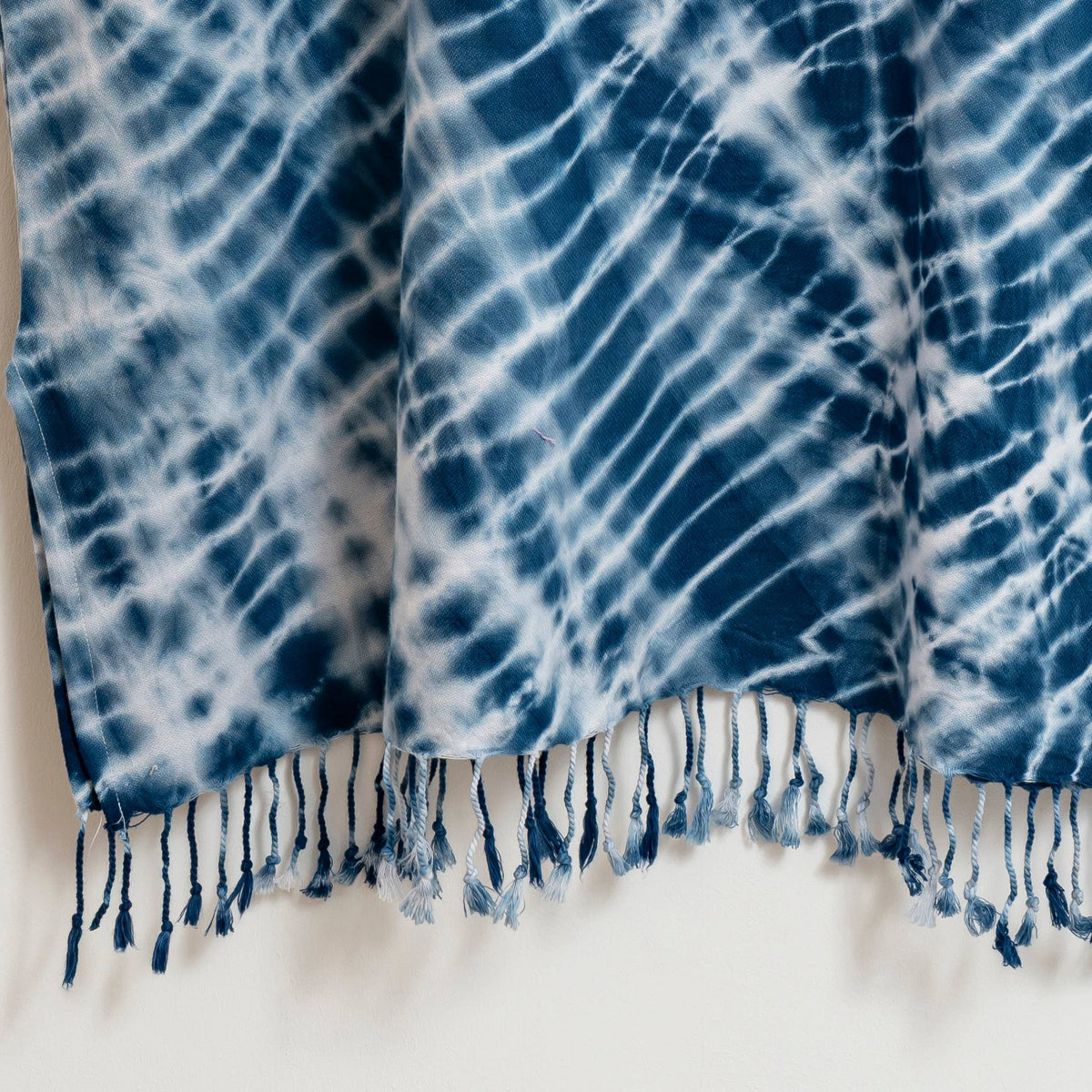 Shibori Adult Hooded Changing Poncho – Indigo Tie-dye, alternate view | Kikoya