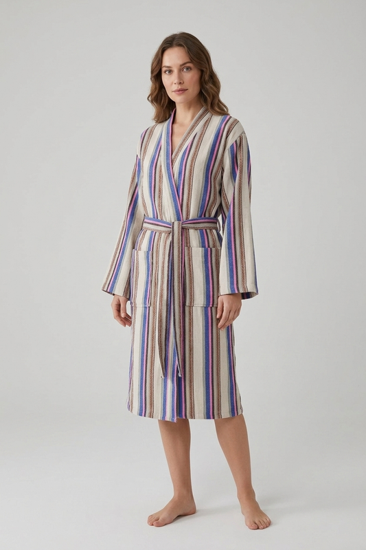 Multi stripe Turkish bathrobe in rainbow – kimono | Kikoya