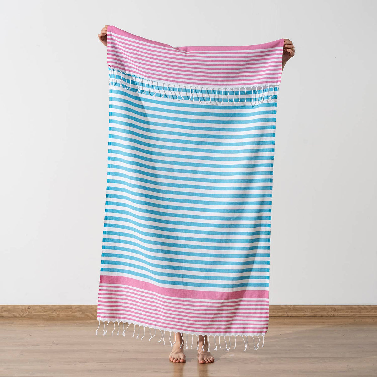 Capri Turkish beach towel – Turquoise & Pink | Kikoya