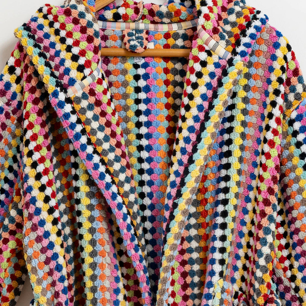 Pompom Turkish bathrobe – Multicolor, Hooded, folded view | Kikoya