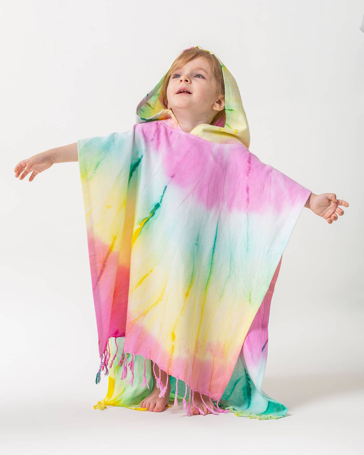Tie-dye kids hooded towel poncho in Supernova, 100% Turkish cotton | Kikoya
