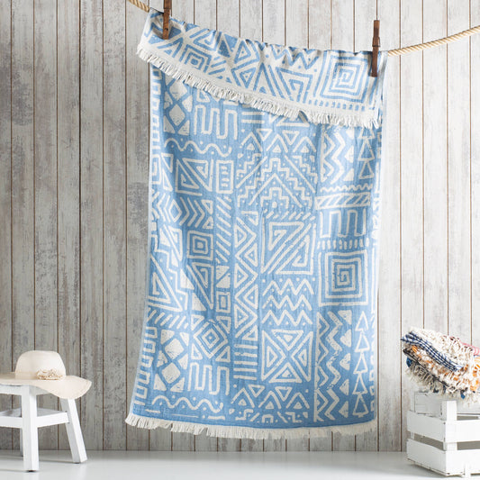 MixGeo Turkish beach towel with mixed geometric jacquard, 35x70 in, flat-woven | Kikoya