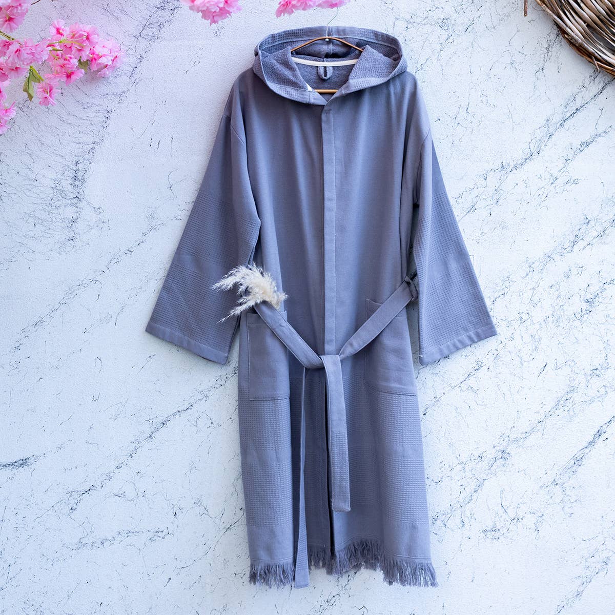 Arma terry-backed Turkish bathrobe, hooded and belted | Kikoya