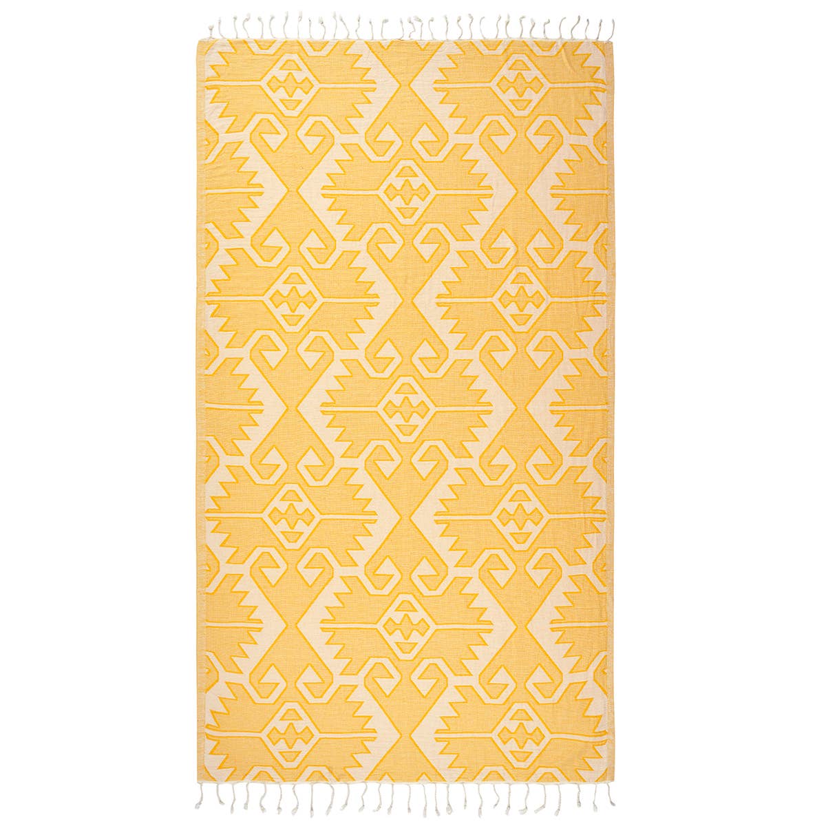 Kilim Turkish beach towel with all-over ikat motif, 33x66 in, deep tones | Kikoya
