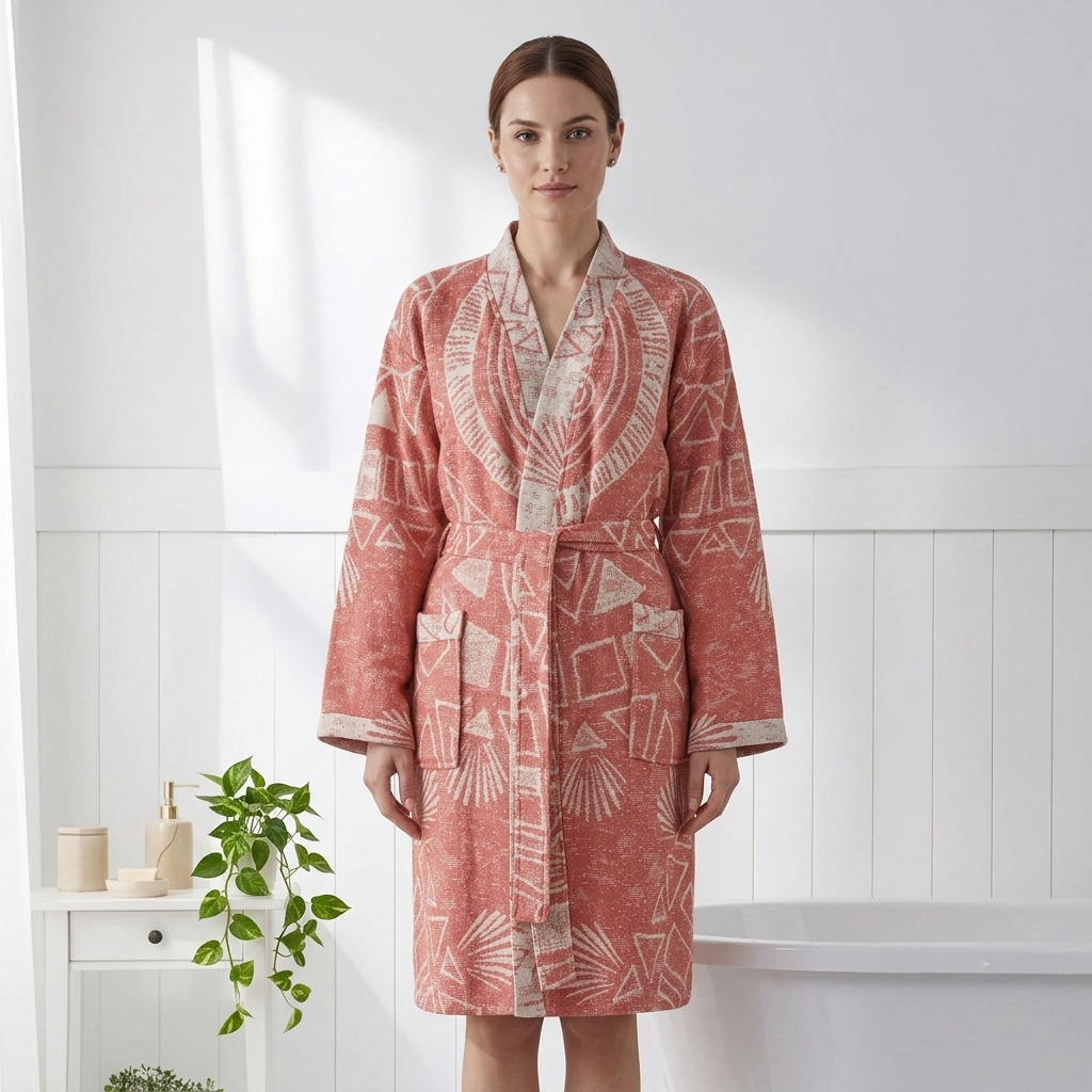 Storyteller print Turkish bathrobe – shawl collar | Kikoya