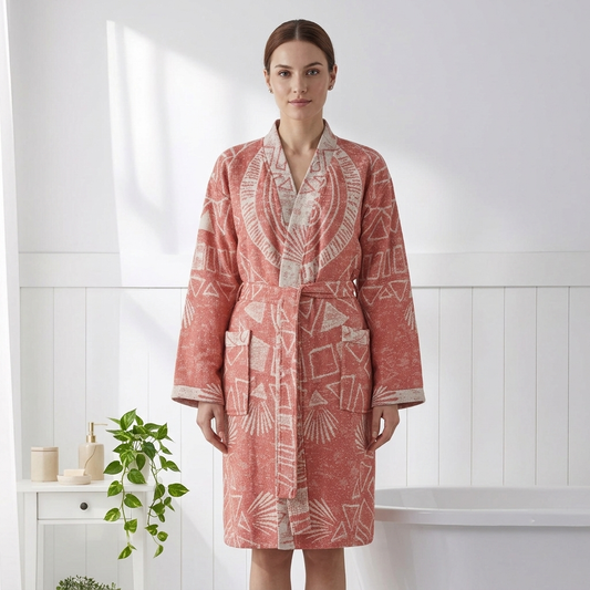 Storyteller print Turkish bathrobe – shawl collar | Kikoya
