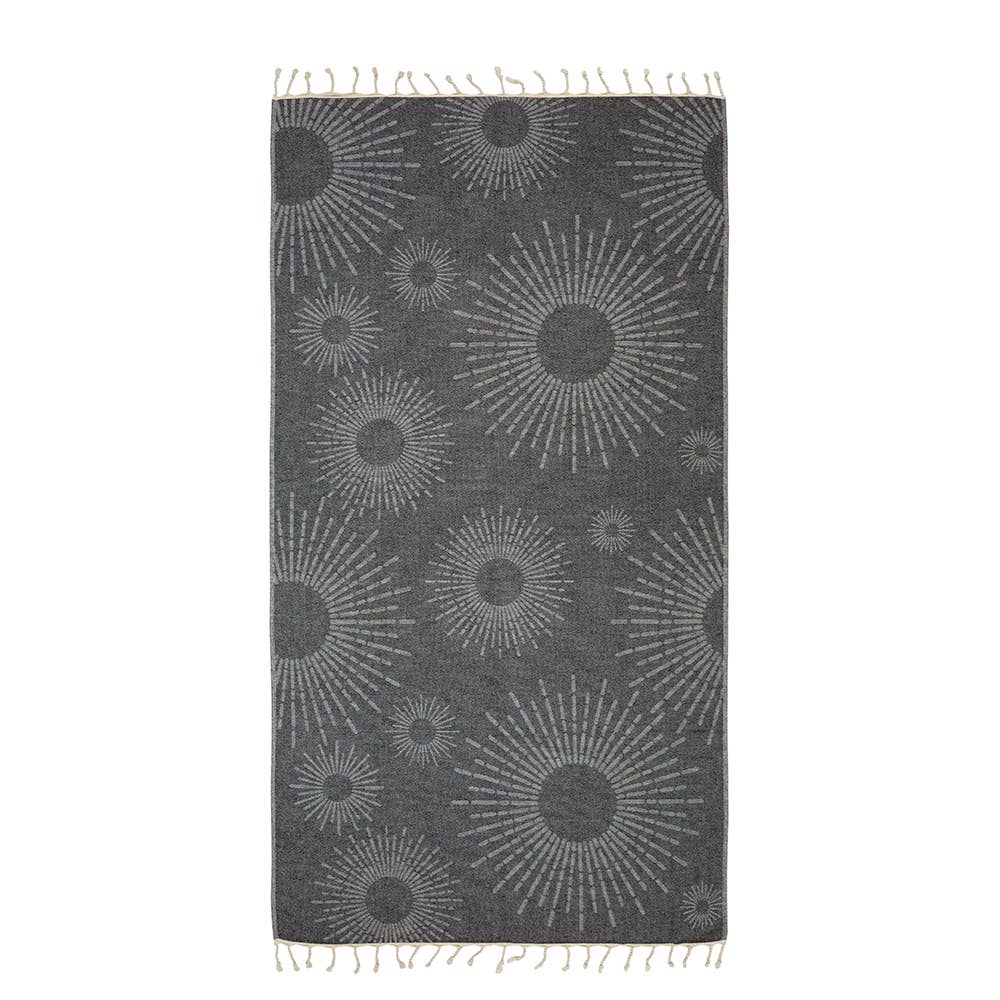 Sunbright terry-backed Turkish towel with woven sunburst jacquard, 35x70 in | Kikoya
