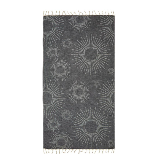 Sunbright terry-backed Turkish towel with woven sunburst jacquard, 35x70 in | Kikoya