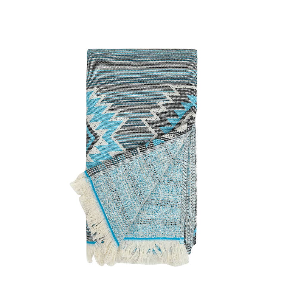 Tribal terry-backed Turkish towel with woven jacquard face, 35x70 in | Kikoya