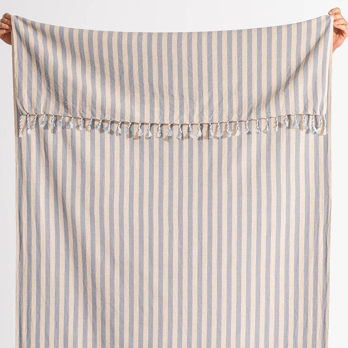 Premium rustic Turkish beach towel in a beige ticking stripe | Kikoya