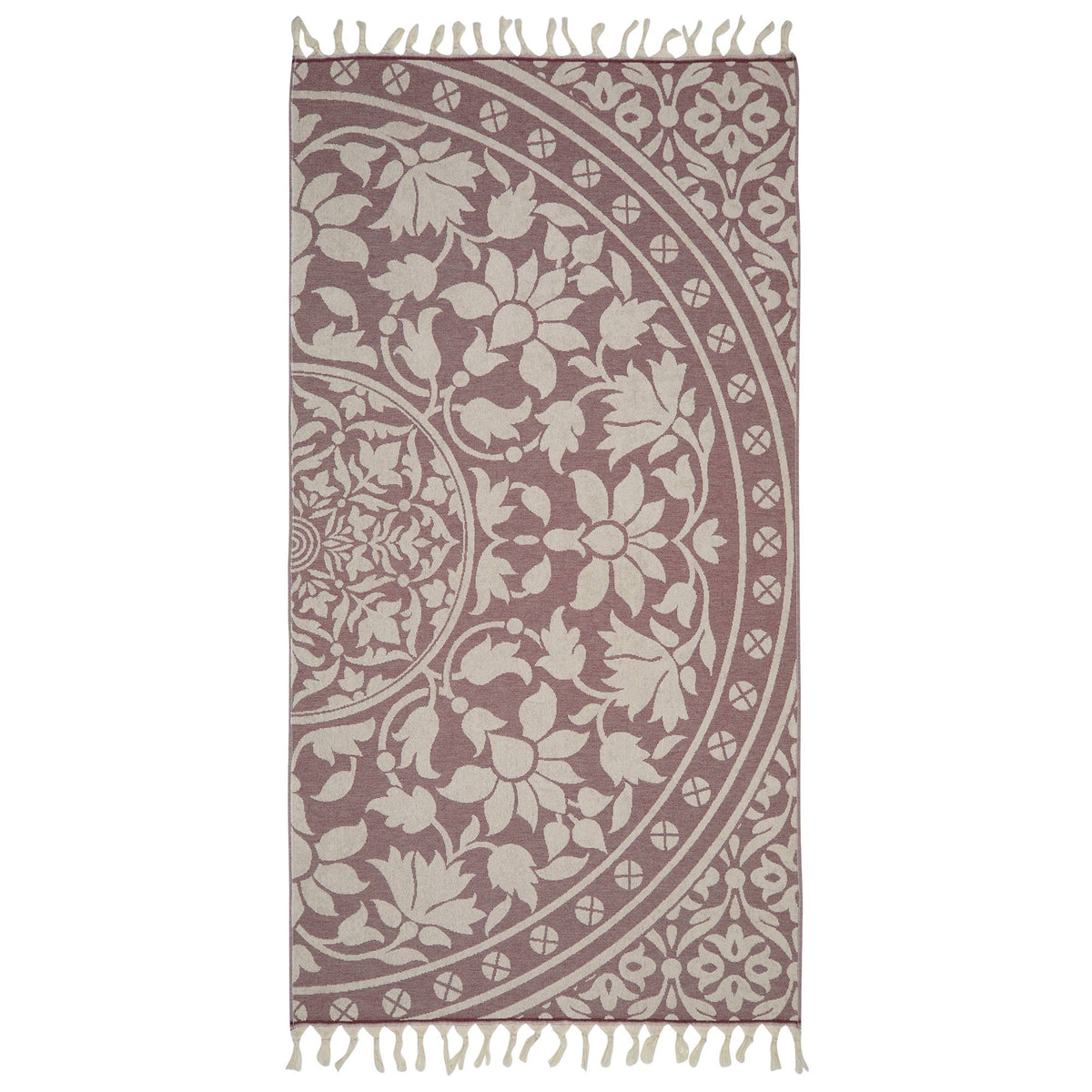Mandala Turkish terry towel with a large woven medallion, 36x66 in | Kikoya