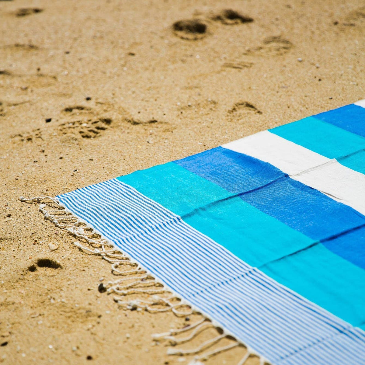 Hawaiian Turkish beach towel in pink and mint block stripe on cream, 35x70 in | Kikoya