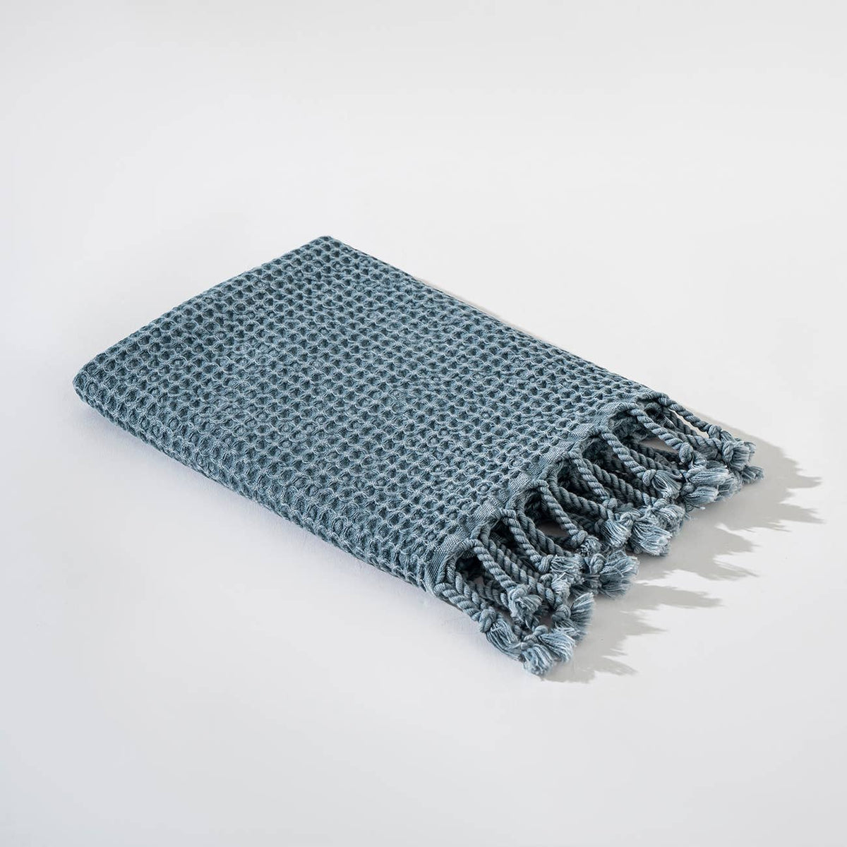 Tangier waffle Turkish beach towel in teal, 40x80 in, honeycomb weave | Kikoya