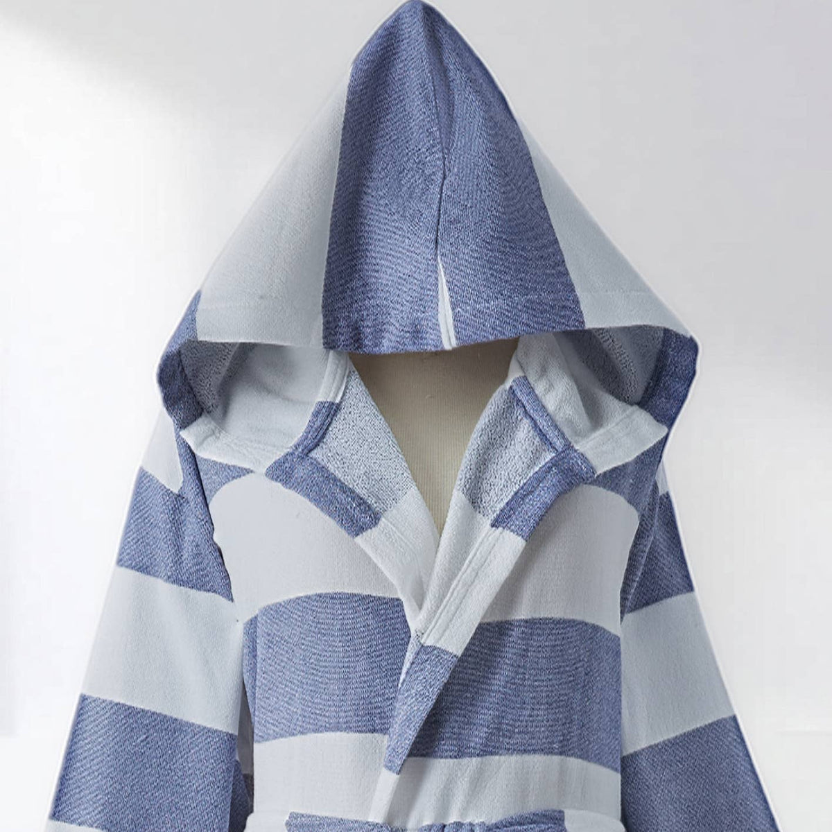 Marine terry-backed Turkish bathrobe – block stripe, hooded | Kikoya