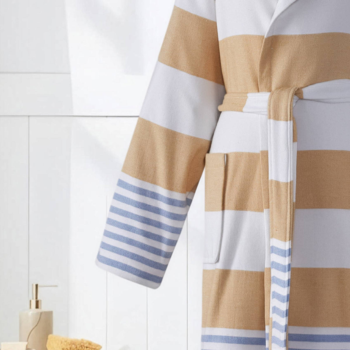 Mediterranean terry-backed Turkish bathrobe – block stripe | Kikoya