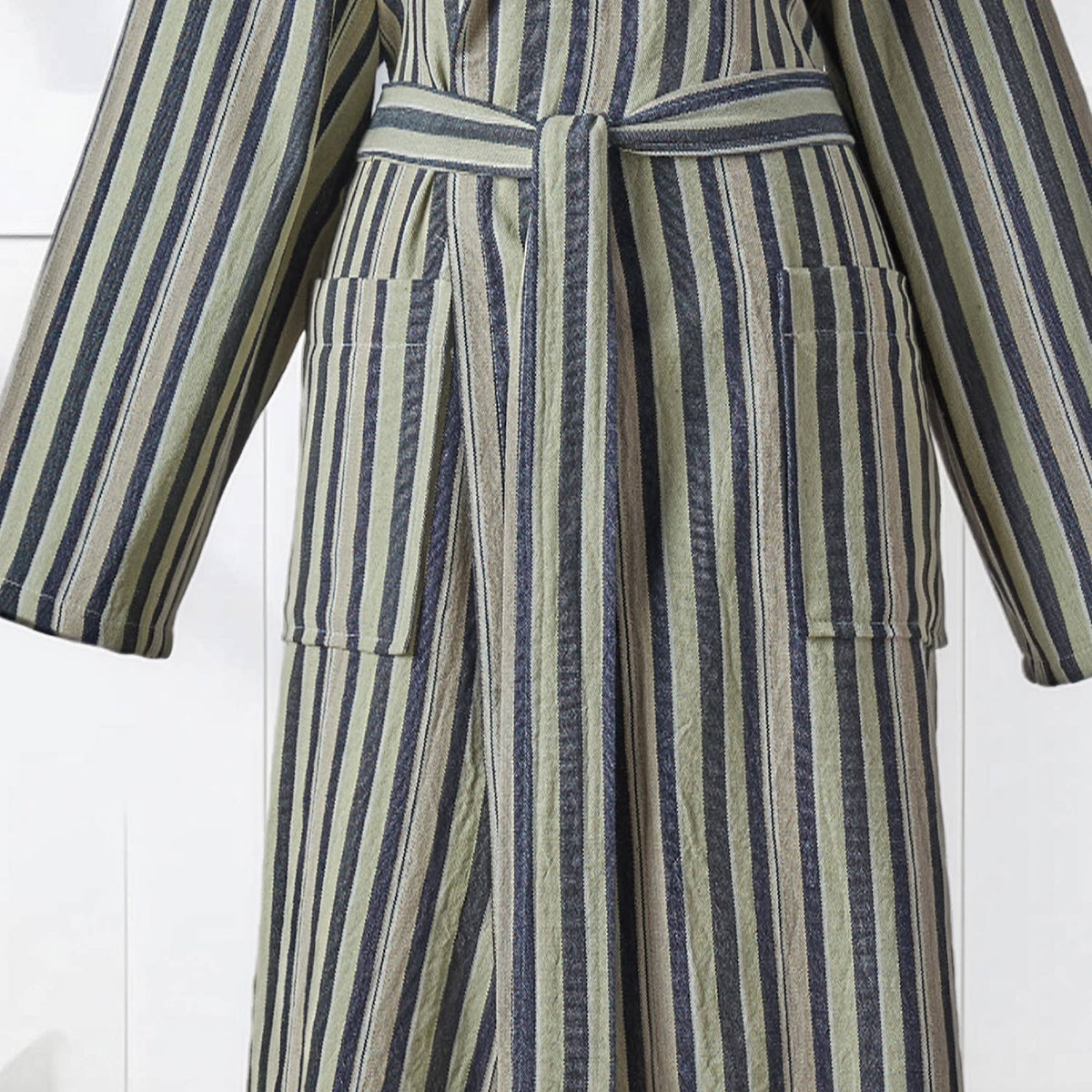 Antique Turkish hooded bathrobe – Olive Stripe | Kikoya