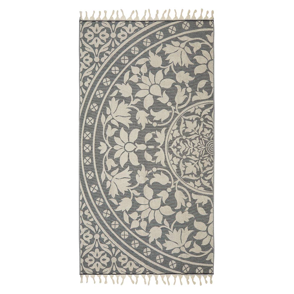 Mandala Turkish terry towel with a large woven medallion, 36x66 in | Kikoya